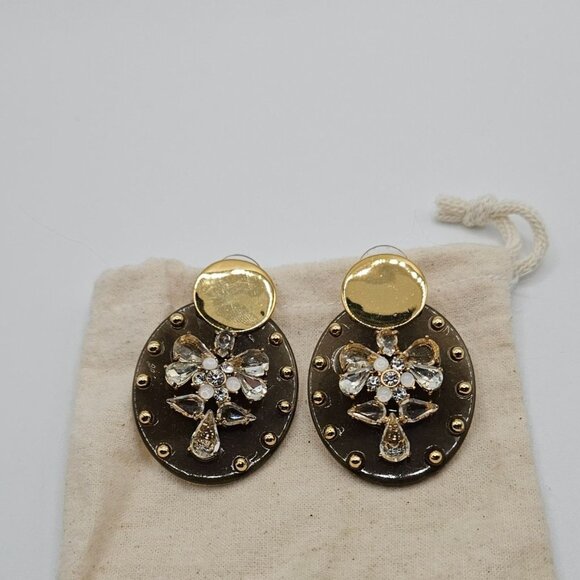 J Crew Earrings Brown Lucite Crystal Shield Drop Statement Preppy Party - Picture 4 of 7